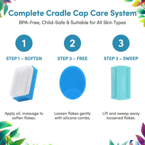 Set (Set 6) Cradle Cap Brush for Babies - Cradle Cap Treatment | Baby Sponge for Bathing | Baby Brush and Comb Newborn