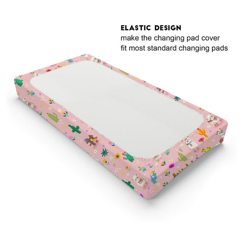 Llama Cactus Changing Pad Covers, Cute Alpaca Floral Diaper Changing Table Sheets for Girl Boy, 32''x16''