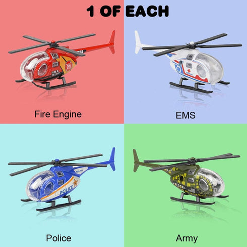 ArtCreativity Diecast Helicopter Toy, Pack of 4 - Police, Fire Engine, EMS, Military Diecast Toy Choppers for Kids