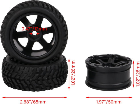 Mxfans 4 Pieces RC1:10 Rubber Tyres with Plastic Rims - Black Kit for On Road Car