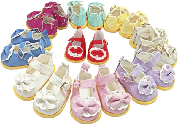 6 Pairs of Dorable Doll Shoes for 14 Inch Dolls, Cute Bow Shoes, Randomly Selected from 10 Shown