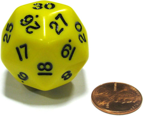 Koplow Games Triantakohedron D30 30 Sided 33mm Jumbo RPG Gaming Dice - Yellow with Black Numbers