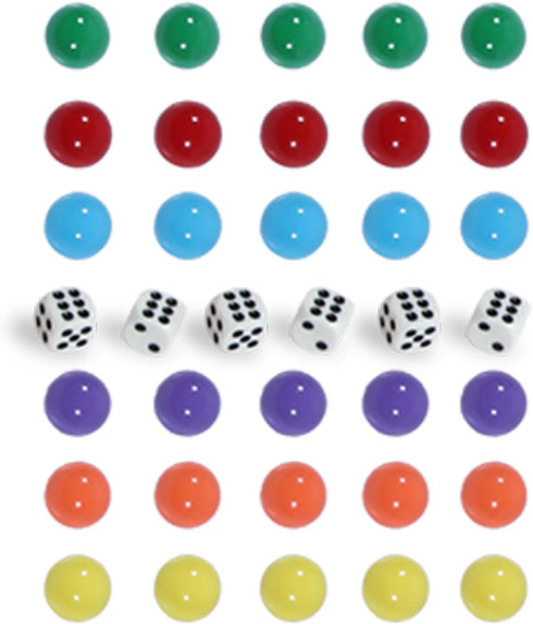30Pcs Wahoo Board Game Replacement Marbles, 6 Colors, 6 Dices, and 1 Storage Bag for Aggravation Game (14MM)