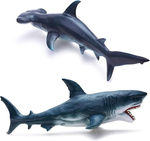 Gemini & Genius Great White Shark Hammerhead Shark Toy Set - 10 Inches Ocean Model Educational Figures