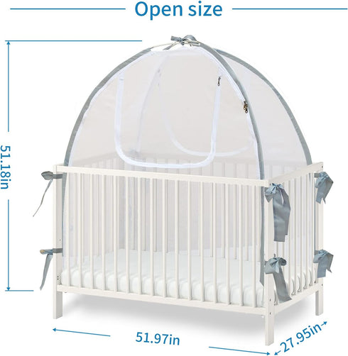 Baby & Beyond 52.25" 28.25") Baby Crib Tent Safety Net, Durable Strong Self-Locking Zippers, Protects from Climbing Out