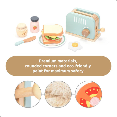 Set 3 4 5 6 UMU Wooden Toaster & Sandwich Play Includes Pop-up Toaster, Sliceable Butter, Kitchen Accessories & More