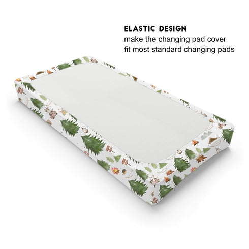 Woodland Animals Camping Changing Pad Covers, Soft Breathable Sheets for Boy Girl with Giraffe, Hedgehog, 32''x16''