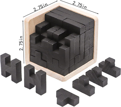 Wooden Brain Teaser Puzzle, Skills Builder Educational Toy for Kids and Adults (Black T and H Shape)