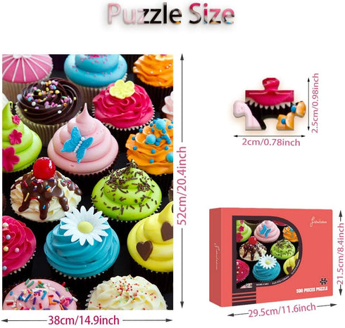 500 Pieces Assorted Cupcake Jigsaw Puzzle for Adults and Kids, Big Size Gift Idea