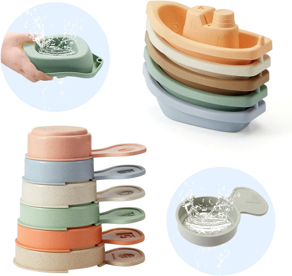 Bath Toys Floating Boats with Bathing Spoon - 11 PCS Bathtub Toy for Babies & Water Table Fun