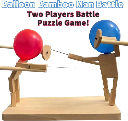 gzrnje Battle,2024 2 Balloon Bamboo Man New Pop Wooden Fencing Puppets,Fun Wooden Bots Battle Game for Players
