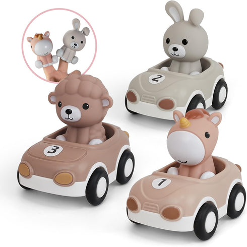 Nueplay Toy Cars for Toddlers 1-3, 3-Pack Animal Racing Vehicles & Finger