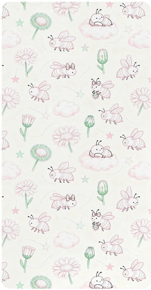 miaozhen Cotton Baby Crib Sheets Comfy Breathable Pink and Green Daisy Flower and