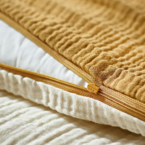 Generic 3-Piece Set 27" 52" Crib Bedlinen Organic Cotton Muslin Dark Yellow/Beige Includes Duvet Cover, Pillowcase