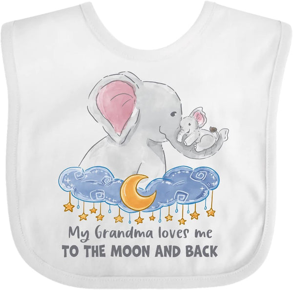 inktastic My Grandma Loves Me To the Moon and Back, Elephant Family Baby Bib