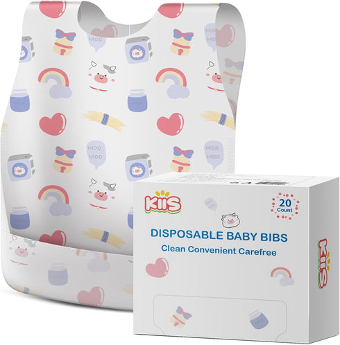 KIIS Disposable Baby Bibs, Waterproof Smock Bibs, Full Coverage for Toddlers &