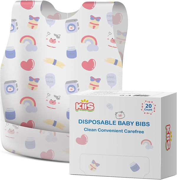 KIIS Disposable Baby Bibs, Waterproof Smock Bibs, Full Coverage for Toddlers &