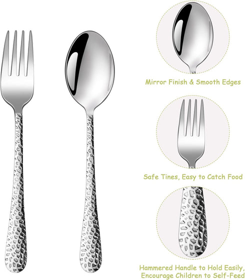 TeamFar Child Utensils Set of 6, Stainless Steel Kids Silverware Spoons & Forks for Self Feeding, Dishwasher Safe