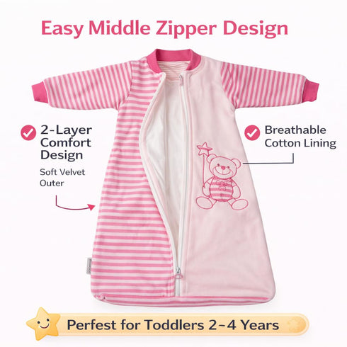 2-Way 2.0, 9-12 12-18 4 Soft,Cozy Baby Sleep Sack - Long Sleeve Cotton Velvet Wearable Blanket for Girl and Toddlers