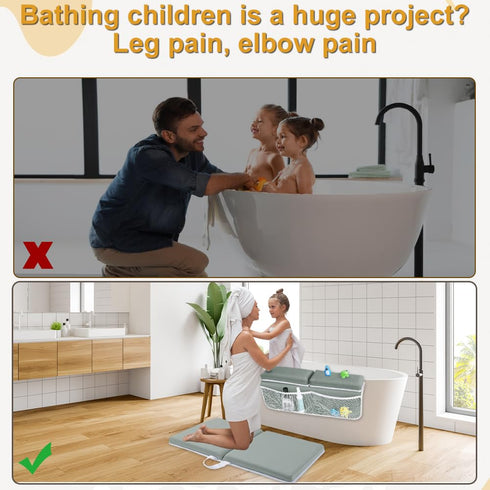 Elbow Set Baby Bath Kneeler and Rest Pad | Bath Kneeling Pad for Bathing Baby with Toy Organizer PocketsSoft Non-Slip