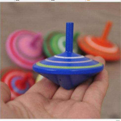 6 Pcs Set of Handmade Painted Wood Spinning Tops, Educational Toys for Kindergarten