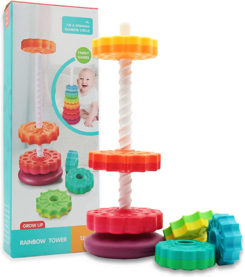 (1 PCS) Spinning Stacking Toys, ABS Plastic Rainbow Design, Educational Interactive Learning Stack Toys for Boys and