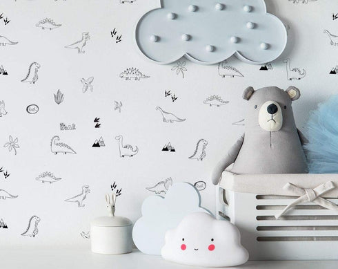 Dinosaur Wall Stickers, 36 Count, Peel & Stick, Reusable, Black Vinyl, Modern Contemporary Style, Wall Decals