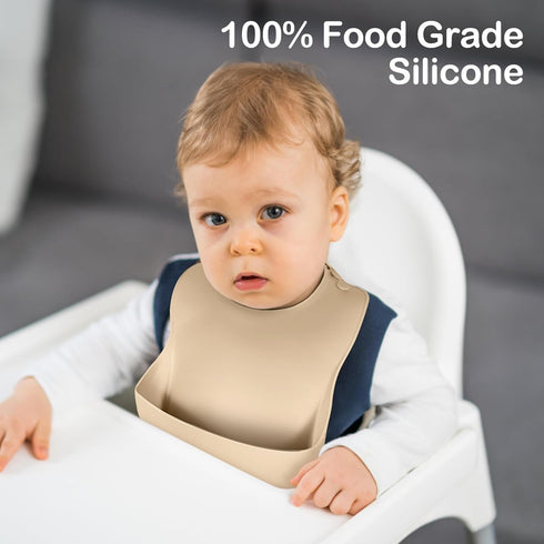 Silicone Baby Bibs for Boys Girls, 3 Pack Soft Adjustable for Babies Toddlers, BPA Free, Waterproof Eating Essentials