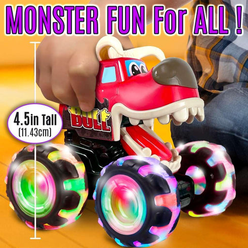stargo 2 Pack Monster Truck Toy - Motion Activated Pull Back Light-Up Cars for Toddlers - Monster Shark & Bull
