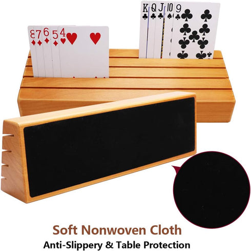 Set 2 9.84In 3.1Inch Exqline Wood Playing Card Holders Tray Racks Organizer of for Kids Seniors Adults - Latest Version