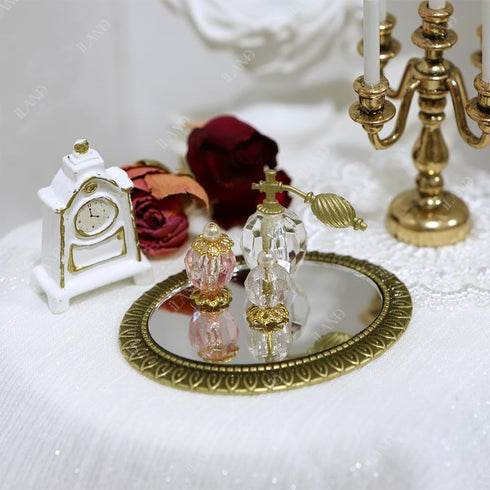 1:12 2pcs iLAND Dollhouse Mirrors, Miniatures Dollhouse Accessories on Scale, Metal Framed Glass Mini Mirror w/Rose