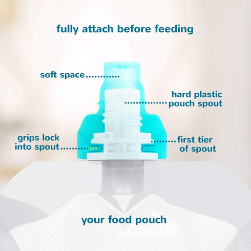 ChooMee SnakPack Reusable Baby Food Pouch Starter Set, 4 CT, 5 oz, Includes 2CT SoftSip Pouch Tops, Green Purple