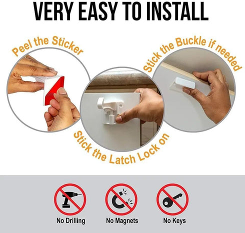 Define Essentials 10 Pack, Countertop Invisible Baby Proofing Cabinet Latch Locks, No Drilling or Tools Required, Works