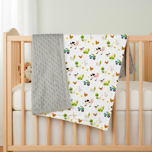 Jola's House 2 Pack 30 40 Inch Farm Animal Baby Blankets Unisex Soft Nursery Double Layer Minky Blanket with Dotted