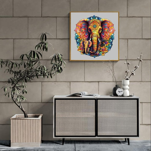 Wooden Puzzles for Adults, Mandala Elephant (L-280pcs) Unique Shaped Animal Wood Puzzles, Birthday Gift Family Game
