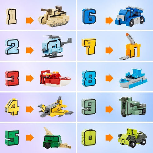 15 3-10 Number Transforming Toys Pieces Number Robot, Number-Blocks for Learning & Play Transform Into Car