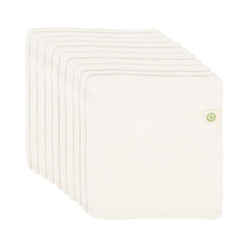 Organic Cotton Reusable Baby Wipes - 10 Pack, Washable, Unbleached, Undyed, All-Natural,