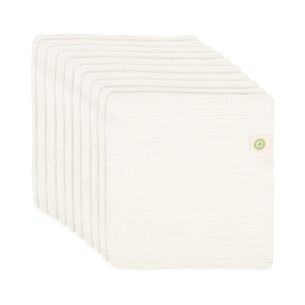 Organic Cotton Reusable Baby Wipes - 10 Pack, Washable, Unbleached, Undyed, All-Natural,
