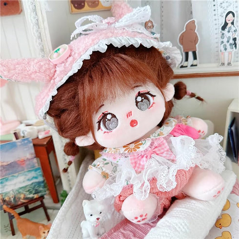 niannyyhouse 20cm Plush Doll Caramel Girl Humanoid Stuffed Body, 8in Normal Body Wearable Clothing Dress Up Gifts