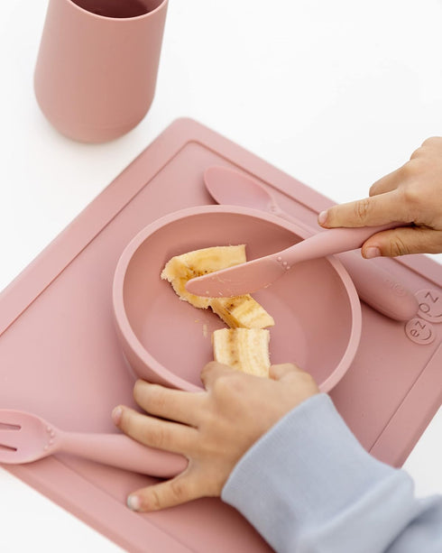 ezpz Happy Utensils for 24 Months+, BPA Free Toddler Fork, Spoon and Knife for Self-Feeding Development