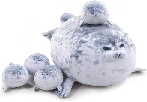 Chubby Blob Seal Pillow, Cute Seal Plush with 4 Baby Seal Plushies, Soft Cotton Stuffed Animals for Kids