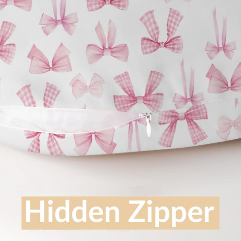 Cstdyfrv Pastel Pink Bows Plaids Nursing Pillow Covers Watercolor Valentines Bows Removable Breastfeeding Slipcover