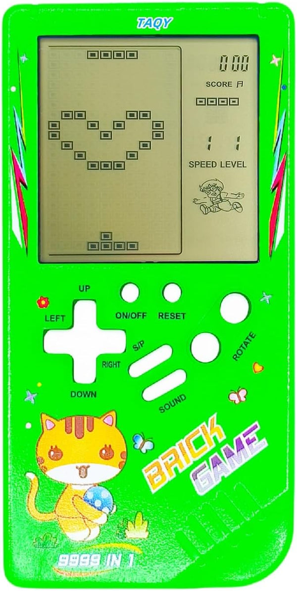 Cute Cat Pattern Block Game Console - 23 Brick Games Retro Mini Game Machine (Green)