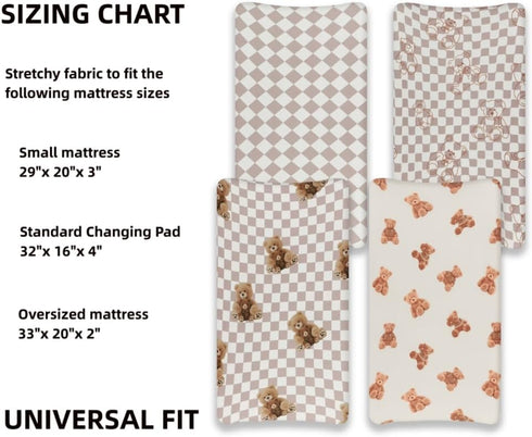 FIGEPO Set Fitted Baby Neutral Changing Pad Covers Bear and Buffalo Check Plaid Breathable Unisex Baby Sheet for Boys