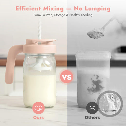 Papablic Glass Formula Pitcher, Fast Baby Breastmilk Maker with Mixing Handle Lid, Wide Mouth Mason Jar Breast Milk