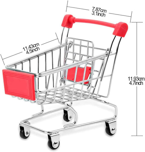 SKYCOOOOL 3 Pcs Mini Shopping Cart, Colorful Metal Shopping Cart Toy Mini Shopping Handcart Mode Tiny Ulitily Trolley