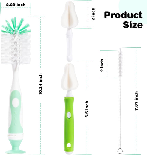 Gindasilva Cup,2 Pack Brushes,1 Pack Nipple,1 Baby Bottle Brush with One Base Hidden Nylon Nipple Cleaner, Stand