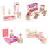 4 Set Dollhouse Furniture Kid Toy Bathroom, Bedroom, Kitchen Set