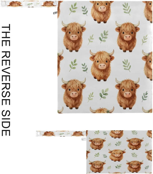 Haskirky 2 Cute Highland Calf Pcs Cloth Diaper Wet Dry Bags,Waterproof and Washable Bag for Travel Reusable Wet Bag
