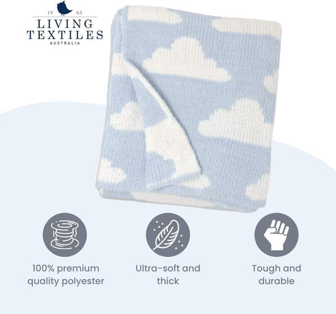 Cozy 40x30 Living Textiles Blue Clouds Chenille Soft Baby Blanket Reversible Premium Fabric for Best Comfort